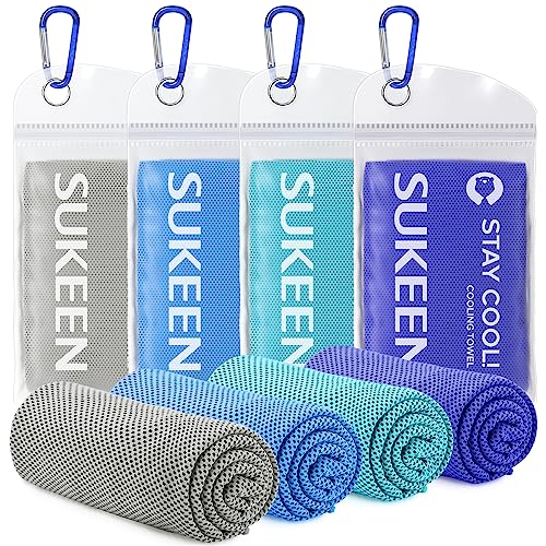 Sukeen Cooling Towels for Neck and Face, 4 Pack Cooling Towels for hot Weather (40"x12"), Cooling Rags for Yoga, Sport, Running, Workout,Gym, Camping, Fitness, Workout & More Activities - color: Blue/Grey/Royal Blue/Lake Blue