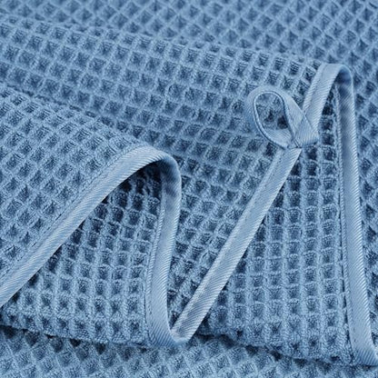 POLYTE 430 GSM Microfiber Quick Dry Lint Free Oversize Bath Towel Set, 6 Piece (Waffle Weave) - color: Blue