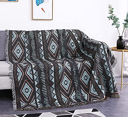 Luxlovery Bohemian Sofa Throw Blankets Ethnic Woven Boho Geometric White and Khaki Throw Blanket for Couch Aztec Bed Throws Oversized Chair Sofa Cover with Tassels(35"x59") - color: Mocha, size: 35"x59",90x150cm