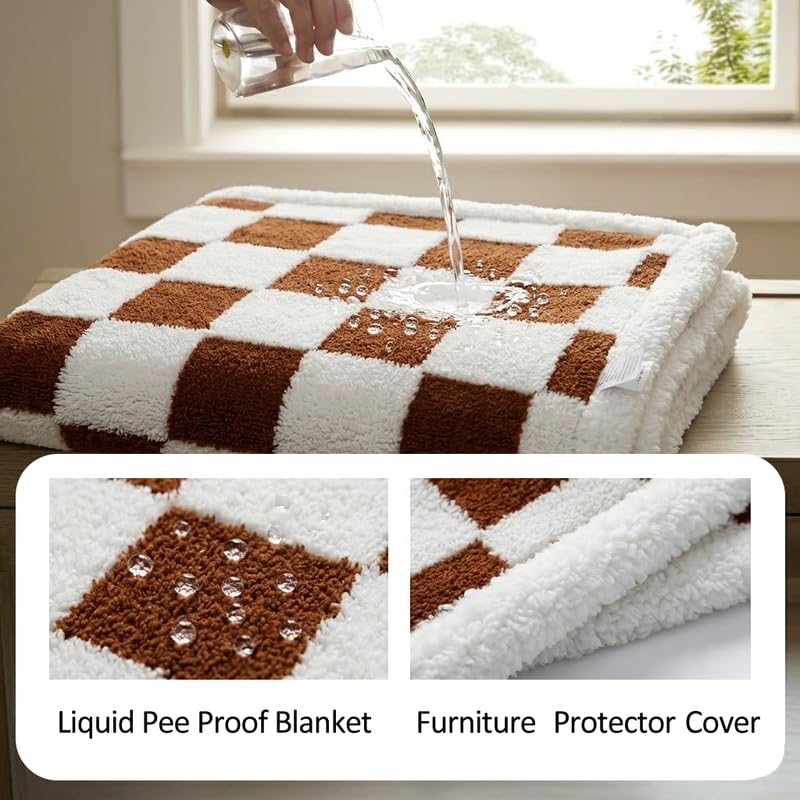 Waterproof Pet Blanket,Dog Bed Covers Small Throw for Puppy Cats Stylish Jacquard Pets Couch Sofa Furniture Protection Washable Reversible Covers (Coffee Check,XS) - color: Coffee Check, size: XS-50*70cm(20*28in)