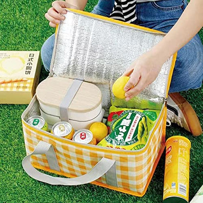 Insulated Reusable Food Picnic Bag Beach Bags, Cooler Bags with Zippered Top -for Hot or Cold,Picnic Basket Collapsible,Beach, Outdoor Party, Camping,Festivals (Yellow) - color: Yellow