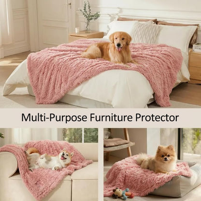 Pink Waterproof Calming Dog Blanket Reversible Faux Fur Sherpa Blankets for Couch Covers Fuzzy Pet Bed Cover Sofa Furnitures Protective(Pink,L-65x57in) - color: Pink, size: L-65x57in