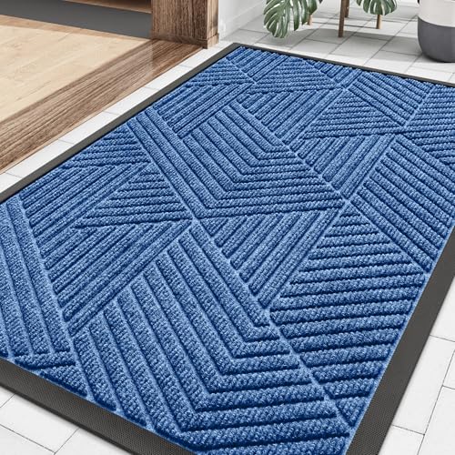 Smiry Front Door Mat Outside Entrance, Heavy Duty Sturdy Natural Rubber Doormat, Trap Dirt and Moisture, Easy Clean Low Profile Welcome Floor Mats for Indoor Outdoor Entry, 35X23 Inch, Blue - color: Blue, size: 35" X 23"