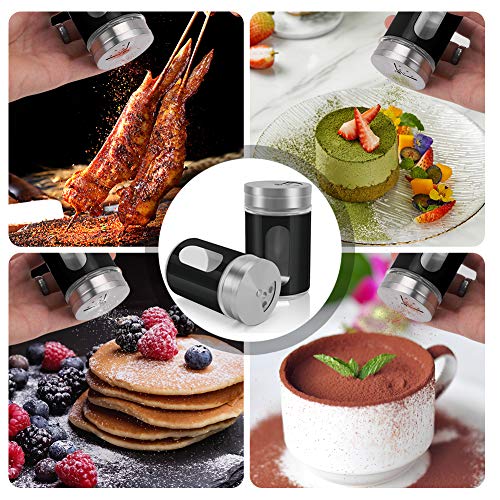 Accmor 2pcs Salt and Pepper Shakers,Stainless Steel Shaker for Salt Powder Sugar Cinnamon Pepper, Spice Dispenser with Adjustable Pour Holes,Black - color: Black