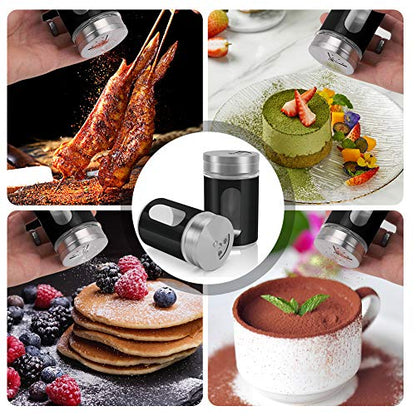 Accmor 2pcs Salt and Pepper Shakers,Stainless Steel Shaker for Salt Powder Sugar Cinnamon Pepper, Spice Dispenser with Adjustable Pour Holes,Black - color: Black