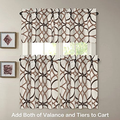 H.VERSAILTEX Blackout Curtain Valances for Kitchen/Bathroom - Thermal Insulated Window Valances for Living Room/Bedroom Rod Pocket Short Curtain 1 Panel, 52x18 inch, Geo in Taupe and Brown - color: Geo in Taupe and Brown