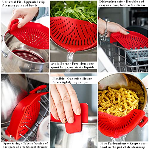 Arlig Clip On Pasta Strainer Silicone Universal Fit for all Pots and Bowls Snap On Drainer for Meat, Vegetables, Fruit Colander for Kitchen Easily Drain Food Space Saving - color: Green