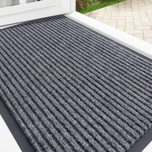 OLANLY Front Door Mat Indoor Outdoor Entrance, Waterproof Heavy Duty Doormat, Fade Resistant, Low Profile, Easy Clean Patio Porch Welcome Floor Mats for Entry, 33x21, Grey - color: Grey, size: 33" X 21"