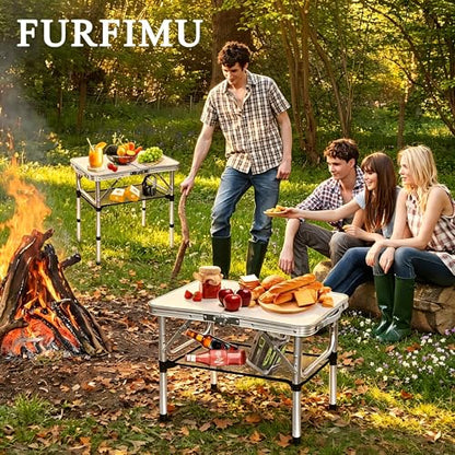 Small Folding Table with Storage Net, 24" x 16" Portable Foldable Camping Table with 3 Adjustable Height, White Metal Table for Beach, Patio, BBQ - size: S[24"*16"*24"]