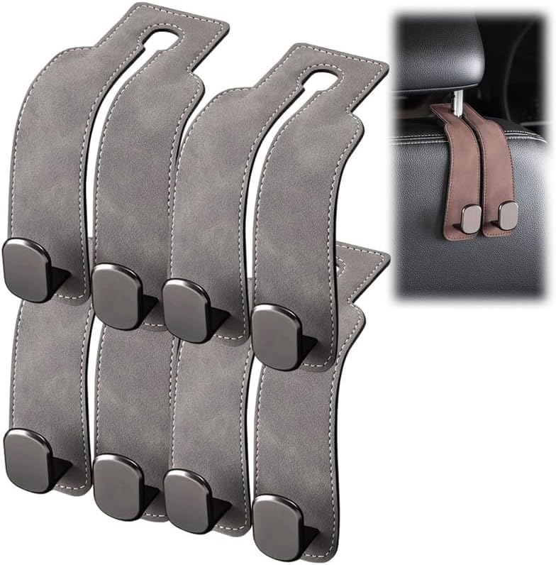 2026 New Car Seat Headrest Hooks for Purses and Bags - Support Car Headrest Hooks for Purses and Bags Coat, Leather Car Bag Purse Holder with Double Hooks (Gray-4PC) - color: Gray-4PC