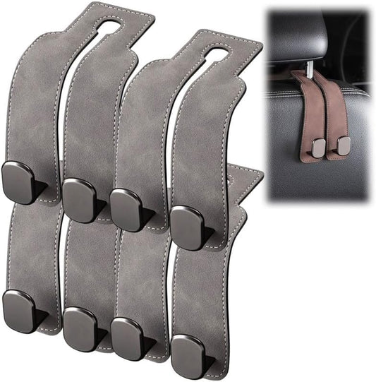 2026 New Car Seat Headrest Hooks for Purses and Bags - Support Car Headrest Hooks for Purses and Bags Coat, Leather Car Bag Purse Holder with Double Hooks (Gray-4PC) - color: Gray-4PC