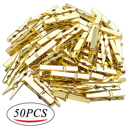 Jdesun 50 Pieces Photo Clips,Mini Plastic Picture Paper Clip Clothespins Peg for Office,Home,Arts(Gold) - color: Gold