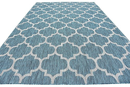 Unique Loom Outdoor Trellis Collection Area Rug (8' x 11' 4" Rectangle, Teal/ Gray) - color: Teal/Gray, size: 8' x 11'4" (Rectangular)