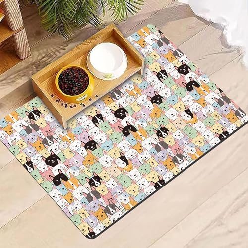 Dog Food Mat, Absorbent Pet Feeding Mat for Dog & Cat Food and Water Bowl, Non-Slip Quick Dry Pet Placemat Floor Protector for Messy Drinkers(16 x 24in) - color: Dog, size: 16x24in