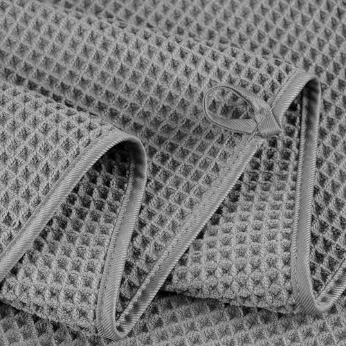 POLYTE 430 GSM Microfiber Quick Dry Lint Free Oversize Bath Towel Set, 6 Piece (Waffle Weave) - color: Gray,light Beige