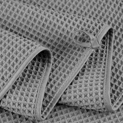 POLYTE 430 GSM Microfiber Quick Dry Lint Free Oversize Bath Towel Set, 6 Piece (Waffle Weave) - color: Gray,light Beige