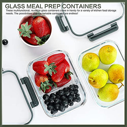KOMUEE 10 Packs 30 oz Glass Meal Prep Containers,Glass Food Storage Containers with Lids,Airtight Lunch Bento Boxes,Microwave,Freezer and Dishwasher,Gray - color: Gray