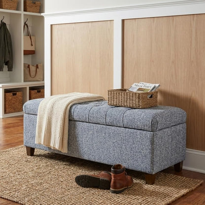 HomePop Ainsley 40" Storage Ottoman Bench - Blue Gray Woven Fabric - color: Blue Gray Woven Fabric
