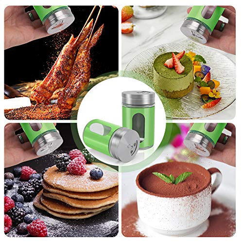 Accmor 2pcs Salt and Pepper Shakers,Stainless Steel Shaker for Salt Powder Sugar Cinnamon Pepper, Spice Dispenser with Adjustable Pour Holes,Green - color: Green