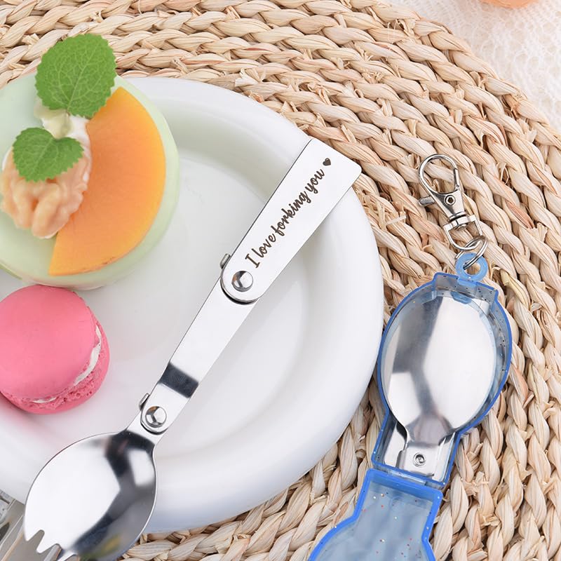 Portable Folding Spoon and Fork Set I Love Forking Sponning You Portable Utensils Husband Wife I Love You Gifts for Women Men Travel Outdoors Camping Picnic Fork and Spoon 2 PCS