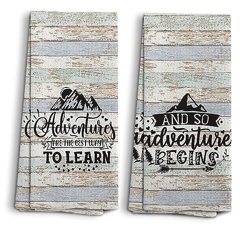 Camping Dish Towels, Camping Gifts, Adventure Time Kitchen Towels, Camping Decorations Hand Towels, Retirement Gift for Women Men, and so The Adventure Begins Tea Towels, Set of 2, 16x2 - color: Mountain-4
