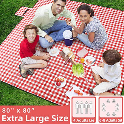 ZAZE Picnic Blanket Extra Large Waterproof, 80''x80''Checkered Picnic Blankets Beach, Outdoor, Camping on Grass Accessories Couple Ideas Wedding Registry Gifts (Red and White) - color: Red and White