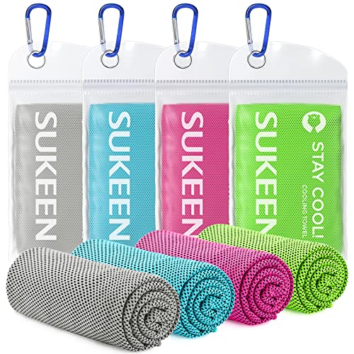 Sukeen 4pack Cooling Towel (40"x12"), Ice Towel,Soft Breathable Chilly Towel,Microfiber Towel for Yoga,Sport,Running,Gym,Workout,Camping,Fitness,Workout & More Activities - color: Grey/Green/Pink/Lake Blue