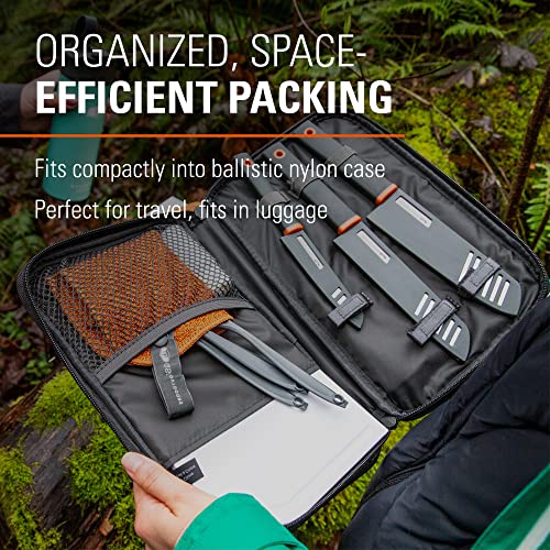 GSI Outdoors Santoku Knife Set, Compact 6-Piece Camping Chef Knife Kit with Cutting Board, Sheaths, Soap Bottle & Travel Case