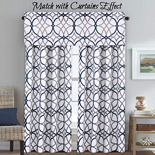 H.VERSAILTEX Blackout Curtain Valances for Kitchen/Bathroom - Thermal Insulated Window Valances for Living Room/Bedroom Rod Pocket Short Curtain 1 Panel, 52x18 inch, Geo in Dark Denim and Grey - color: Geo in Dark Denim and Grey