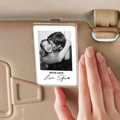 Gossby Custom Couple Photo Car Visor Clip - Drive Safe Love Black White | Personalized Black White Couple Photo Clip, Custom Monochrome Visor Accessory - color: Custom Text