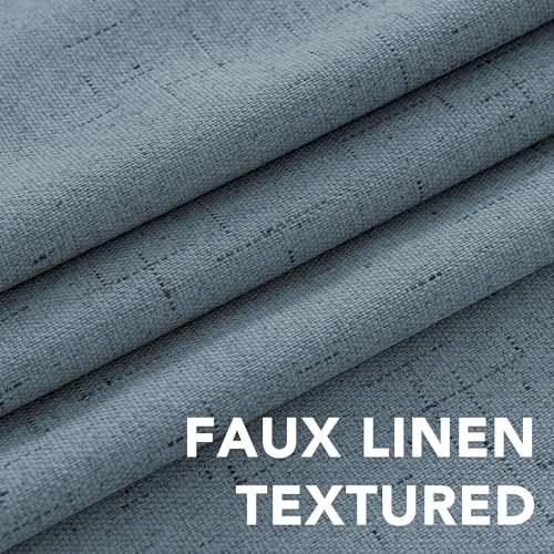 H.VERSAILTEX Linen Look 100% Blackout Curtains 45 Inches Long for Bedroom Rod Pocket 42 Inches Wide Linen Textured Thick Window Curtain Drapes with White Backing, Stone Blue, 2 Panels - color: Stone Blue, size: 42"W x 45"L (Pack of 2)