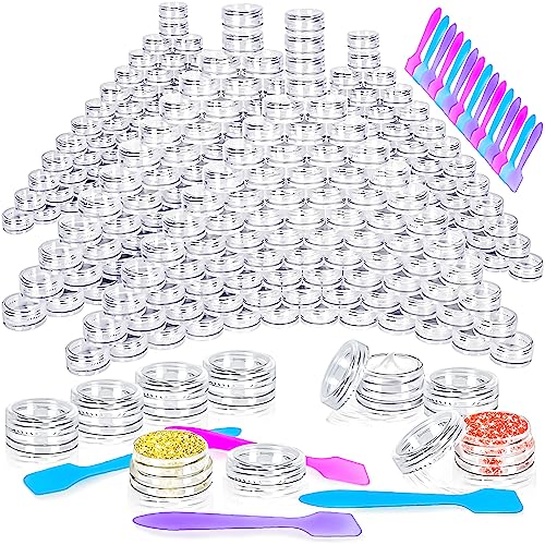 100 Pcs 3g Empty Plastic Containers with Lids,Tiny Makeup Sample Containers Small Pot Jars Clear Round Cosmetic Jars with 20 Pcs Mini Spatulas for Liquid Sample Powder Creams (Clear Lid) - color: Clear, size: 100PCS