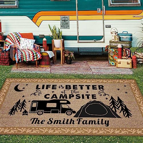 Custom Camping Rug It's Better at The Campsite RV Trailer Decor Camper Floor Mat for Outdoors, Patio, Backyard, Picnic, Beach, Camping, 30 x 55 Inch (20 RV Optional) - color: It's Better at Campsite 1, size: 2'6" x 4'7" (Rectangular)