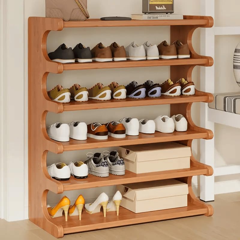 6-Tier Wood Grain Shoe Rack, Tall Free Standing Shoe Storage Organizer, Space Saving Shoe Shelf for Closet, Bedroom, Entryway and Small Spaces, Easy Assembly - size: 6th floor
