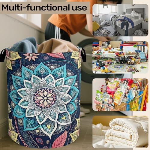 Bohemian Blue Flowers Laundry Basket, Dirty Clothes Basket, Water Resistant Foldable Hamper for Women, Storage Basket for Bedroom, Bathroom, Clothes - color: Bohemian Flowers