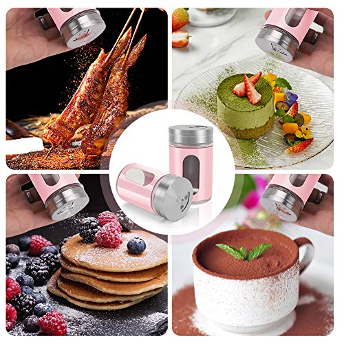 Accmor 2pcs Salt and Pepper Shakers,Stainless Steel Shaker for Salt Powder Sugar Cinnamon Pepper, Spice Dispenser with Adjustable Pour Holes,Pink - color: Pink