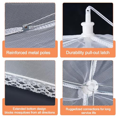 Husfunov 6 Pack Mesh Food Covers,17"Lx17"W Large Food Cover,White Nylon Covers,Pop-Up Serving Dish Covers Tent Umbrella,for Patio Net for Outdoor Camping, Picnics, Parties,BBQ,Collapsible and Reusable