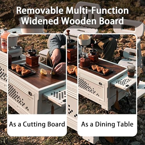 Folding Camping Storage Box with Wooden Table Board, Multi-Functional Collapsible Camp Kitchen Box, 55L Storage Bin for Trunk Organizer for Outdoor Picnic, Car RV and Organization