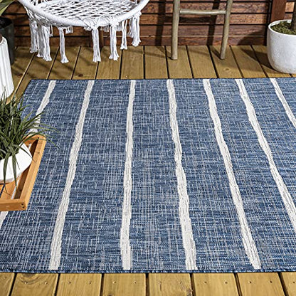 JONATHAN Y Berber Stripe Indoor Outdoor Area Rug 3X5 Blue/Ivory, Colonia for Backyard, Patio, Porch, Easy-Cleaning, High Traffic, Pet-Friendly, Non-Shedding (SMB125C-3) - size: Select