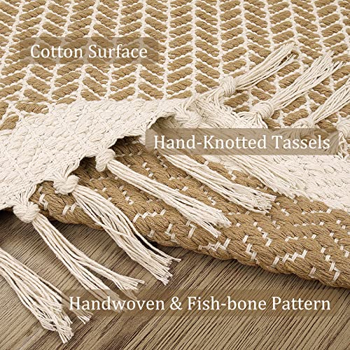 Lahome Belle Boho Bathroom Runner Rug, 2x6 Laundry Room Lightweight Entry Runner Woven Cotton Throw Carpet with Tassels, Farmhouse Non Shedding Washable Rugs Low Pile for Kitchen Hallway, Khaki - color: Khaki, size: 2' x 6' (Runner)