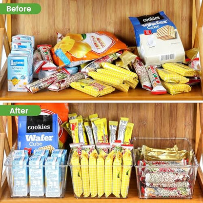 wilfox Pantry Organizer, 7 Pack Clear Bins with Removable Dividers, Pantry Organizers and Storage, Fridge and Cabinet Organizer for Snack, Pouches, Spice Packets - size: 7PCS