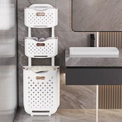Collapsible Laundry Basket Organizer, 3-Tier Foldable Laundry Sorter with Wheels & Wall Mount, Space-Saving Slim Laundry Hamper with Removable Bins,100L Capacity for Bathroom, Dorm & Small Spaces - size: 3-Tier
