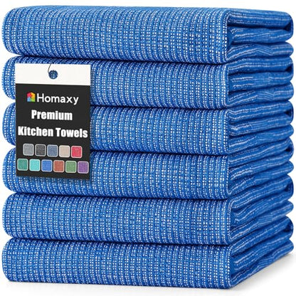 Homaxy Premium Kitchen Towels(18”x 28”, 6 Pack), Large Cotton Kitchen Hand Towels, Flat and Terry Dish Towels, 380 GSM Highly Absorbent Tea Towel Set with Hanging Loop, Blueberry - color: Blueberry, style: 6-pack