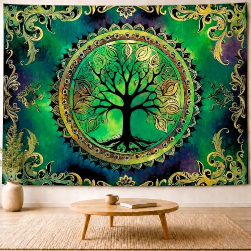 Delur Tree of Life Tapestry Green Nature Bohemian Mandala Spiritual Tapestry Wall Hanging Mystical Landscape Hippie Psychedelic Headboard for Bedroom Living Room Home Decor (70.8" x 92.5") - color: Green Tree of Life, size: 70.8"L x 92.5"W