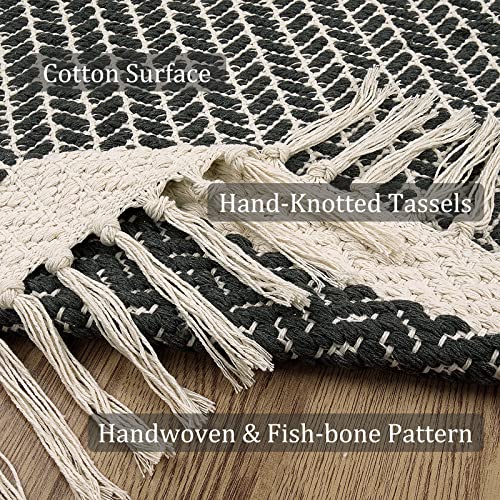 Lahome Belle Boho Hallway Runner Rug, 2x6 Laundry Room Lightweight Entry Bathroom Woven Cotton Throw Mat with Tassels, Farmhouse Non Shedding Washable Grey Rug Low Pile Runner for Kitchen - color: Grey, size: 2' x 6' (Runner)