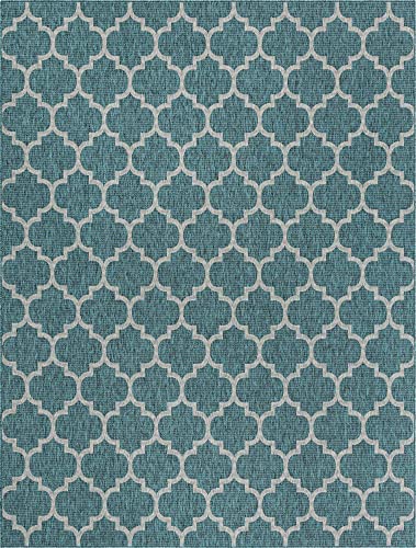 Unique Loom Outdoor Trellis Collection Area Rug (10' x 13' 1" Rectangle, Teal/ Gray) - color: Teal/Gray, size: 10' x 13'1" (Rectangular)