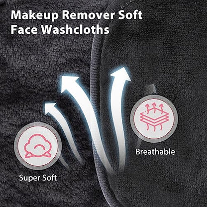 Makeup Remover Cloth, 6" x 6" Makeup Remover Towels Reusable Face Cloth for Washing Face, Makeup Remover Pads Microfiber Face Washcloth with Mesh Bag, 12 Pack, Grey - color: Grey