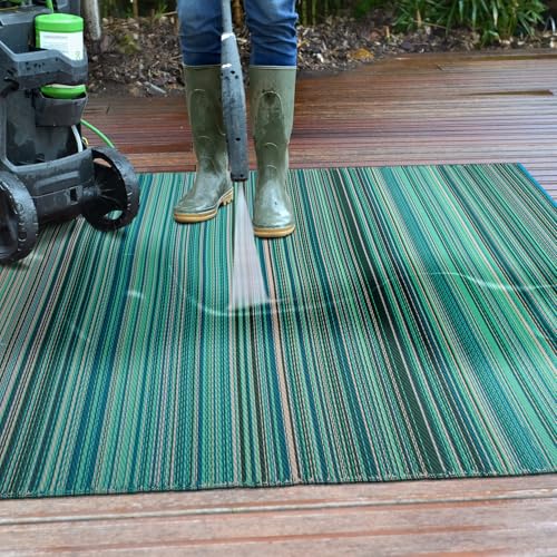 Rugshop Contemporary Stripe Reversible Crease-Free Waterproof Premium Recycled Plastic Outdoor Rugs for Patio,Backyard,RV,Deck,Picnic,Trailer,Beach,Camping Rug 4' X 6' Blue - size: 4' x 6' (Rectangular)
