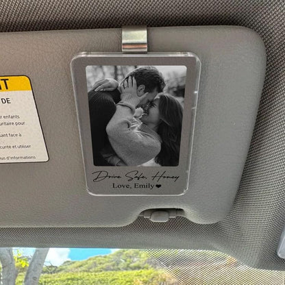 Gossby Custom Car Visor Clip for Husband Boyfriend Drive Safe Honey Gift | Drive Safe Honey Car Visor Clip, Custom Couple Photo Polaroid Frame - color: Drive Safe I Love You V3