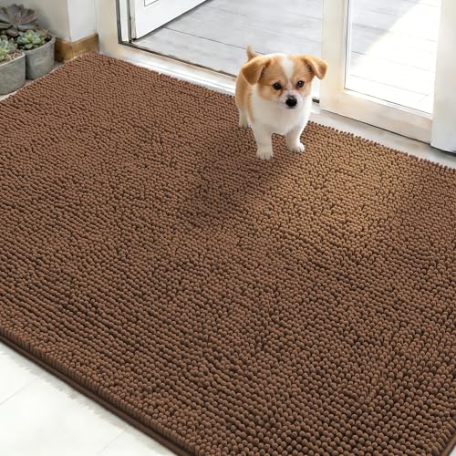 OLANLY Dog Door Mat for Muddy Paws 50x30, Absorbs Moisture and Dirt, Absorbent Non-Slip Washable Doormat, Quick Dry Chenille Mud Mat for Dogs, Entry Indoor Entryway Carpet for Inside Floor, Mocha - color: Mocha, size: 50" X 30"